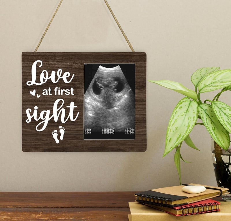 CAIFZ Love at First Sight Picture Frame, Ultrasound Photo Frame Gifts for Expecting Mom, Dad, Baby Sonogram Wodden Frame, 4x6 inch Photo - Image 4